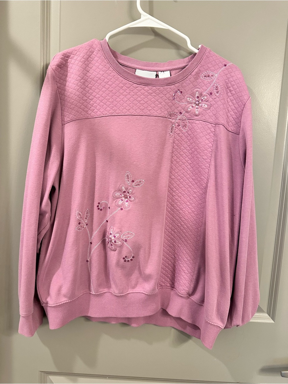 Alfred Dunner lavender Quilted Floral Embellished Pullover